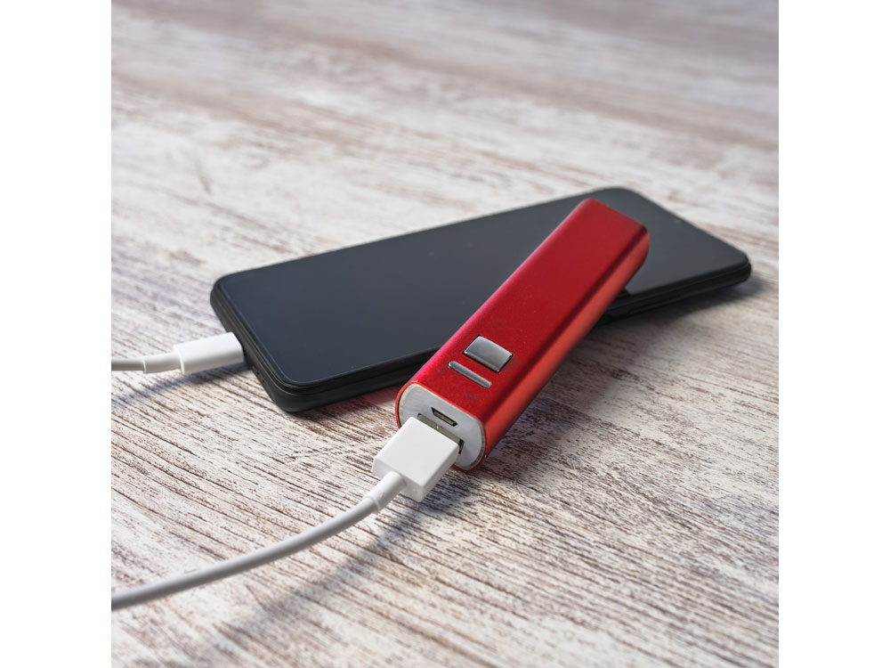 Внешний аккумулятор BENDER из алюминия емкостью 2600 мАч, красный