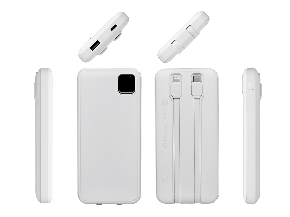Внешний аккумулятор со встроенными кабелями Фрэйм, 10000мач, белый