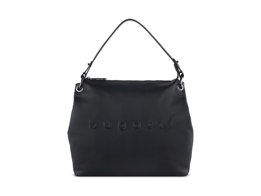 Сумка наплечная женская BUGATTI Daphne, чёрный цвет, воловья кожа/полиэстер, 34х13х30 см