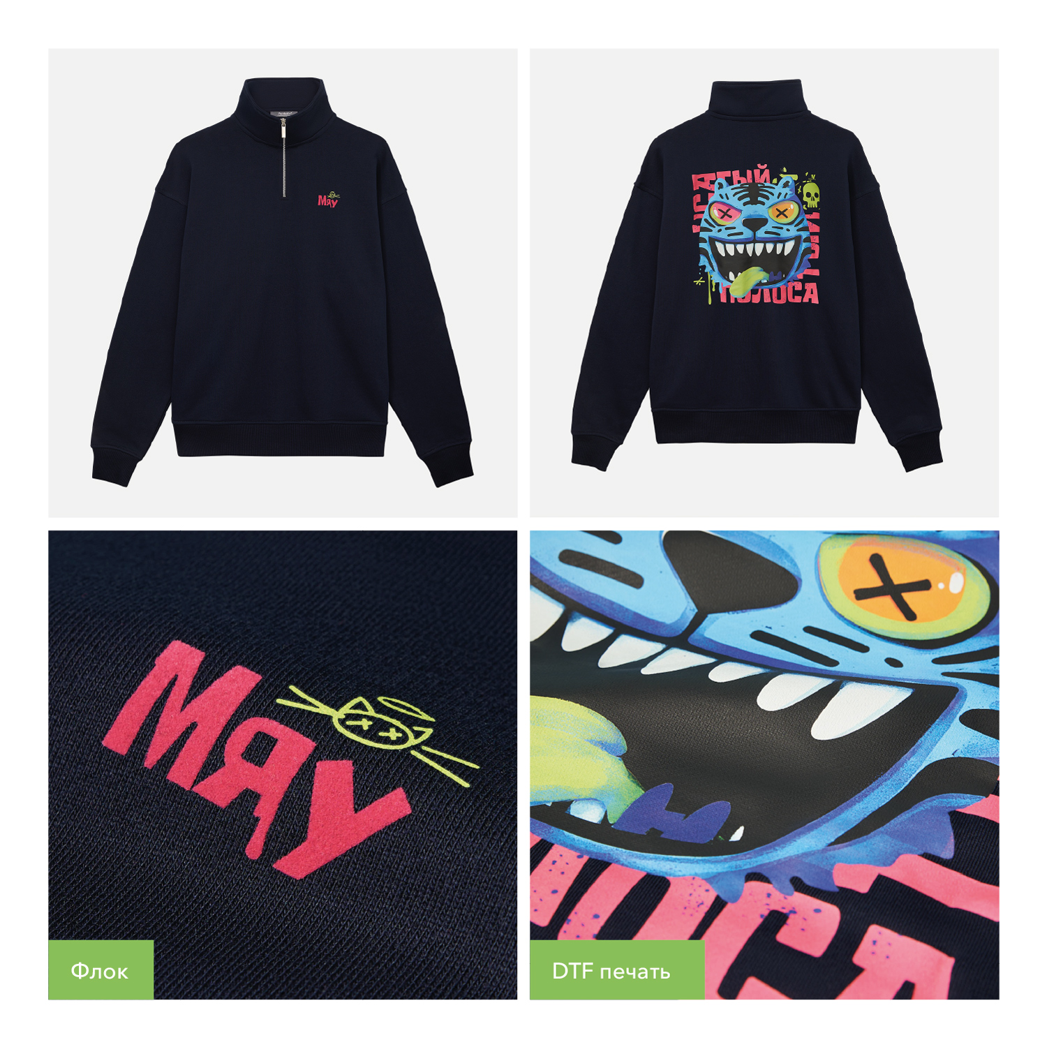 Толстовка на молнии унисекс Флоу (Flow), темно-синяя, размер M/L