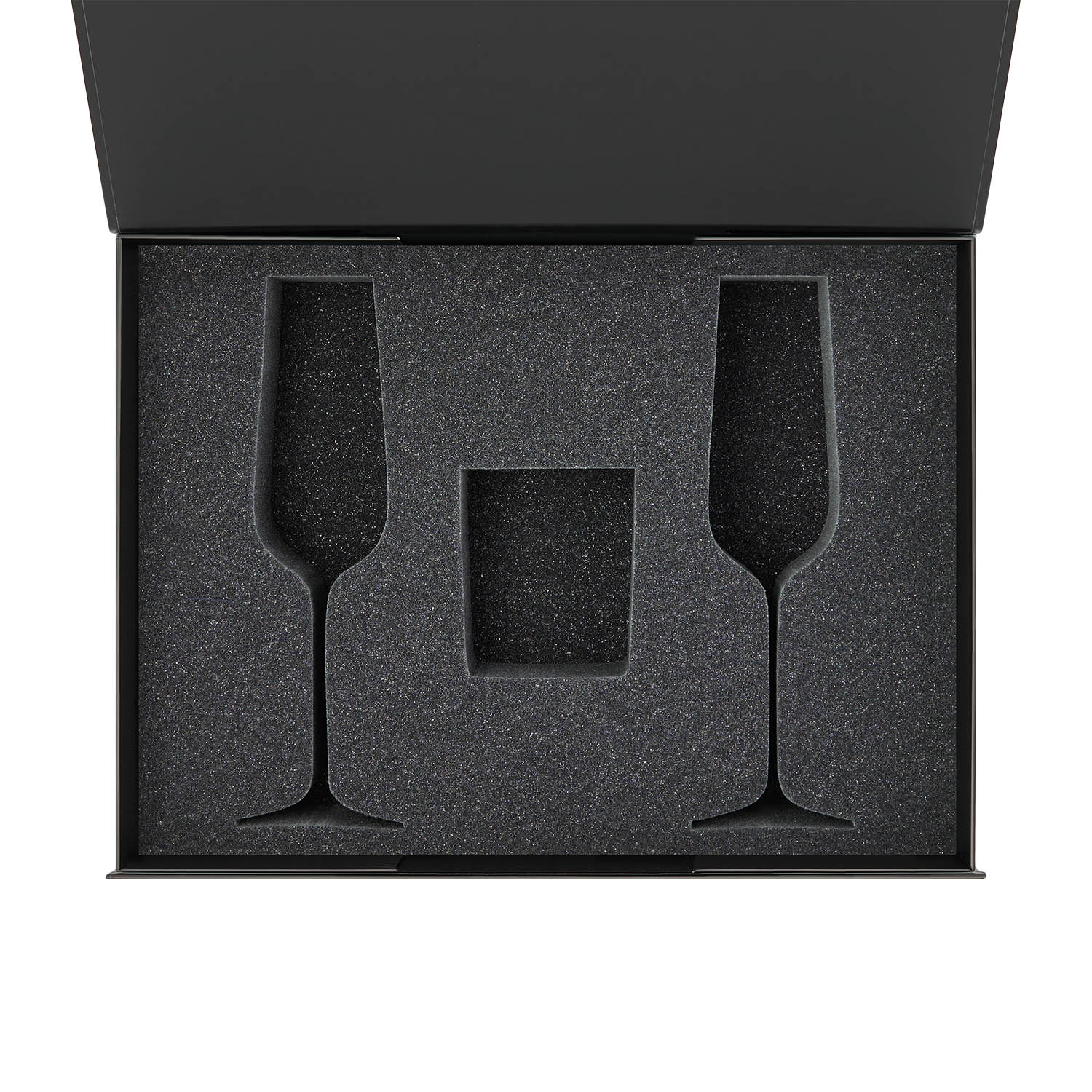 Ложемент под свечу Энигма (Enigma) + 2 бокала для шампанского в среднюю коробку-трансформер (арт. 695721) с логотипом Portobello подарочная упаковка | Print Logo