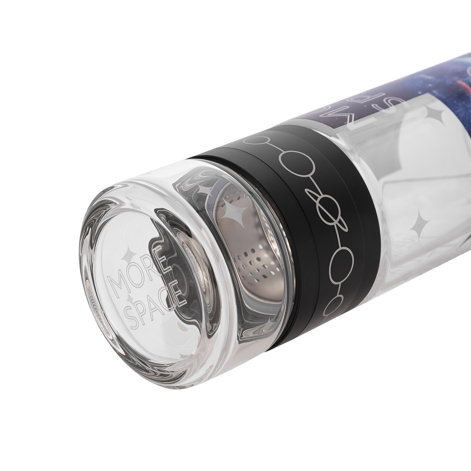 Бутылка стеклянная с двойными стенками Terso, черная SPACE — пример нанесения логотипа (Маркетинговая поддержка) | Print Logo