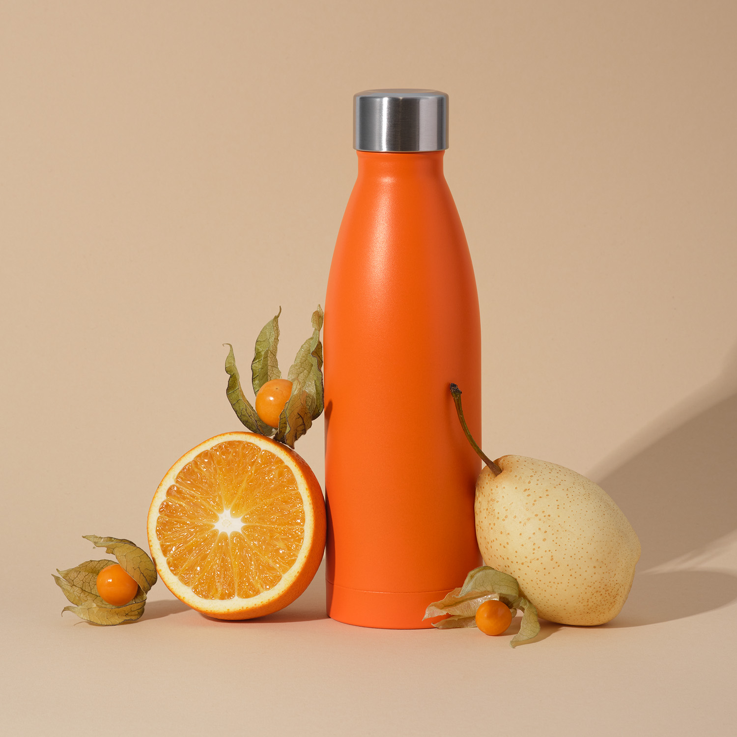 Термобутылка вакуумная герметичная Фреско (Fresco), оранжевая, зернистое покрытие