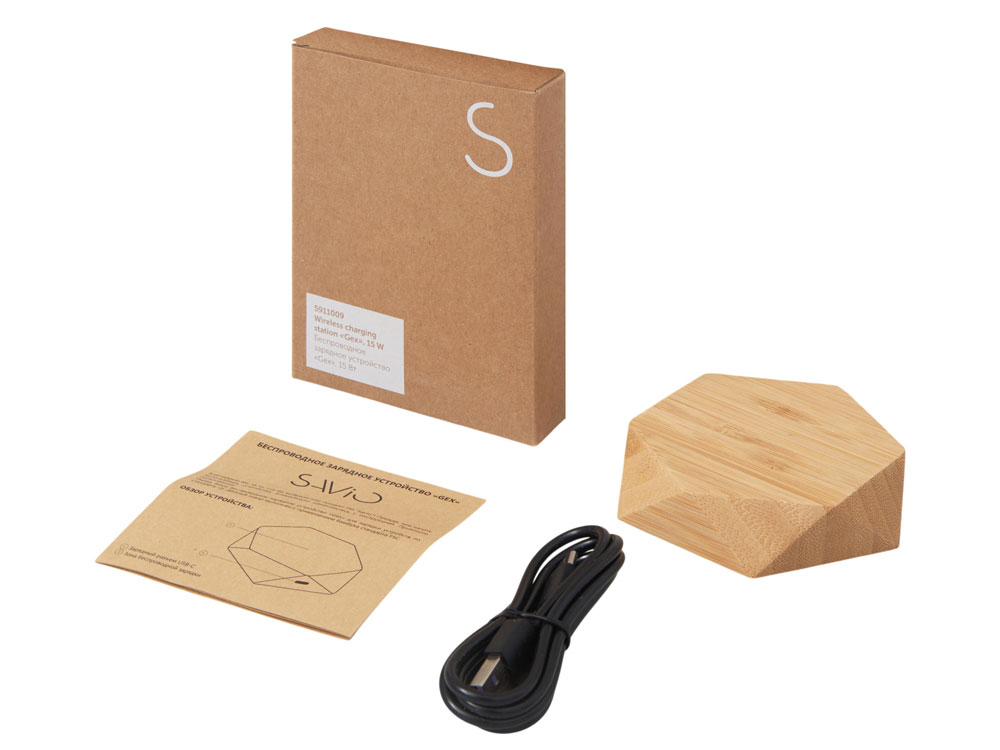 Беспроводное зарядное устройство Gex, 15 Вт, бамбук