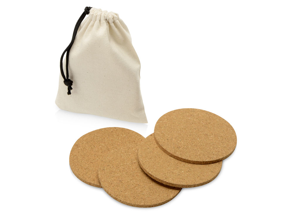 Набор костеров из пробки в хлопковом мешке Bali с логотипом  | Print Logo