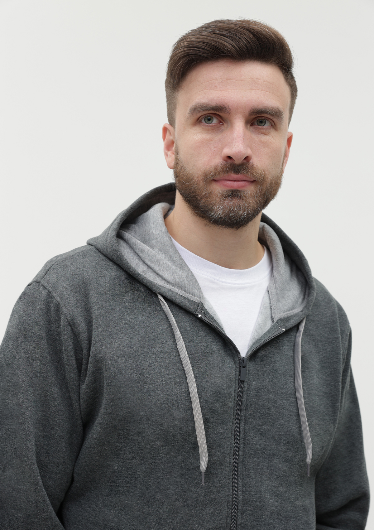 Толстовка мужская STAN с капюшоном на молнии футер с начёсом 280, 17, Тёмный меланж,  (60/1)  (52/XL)