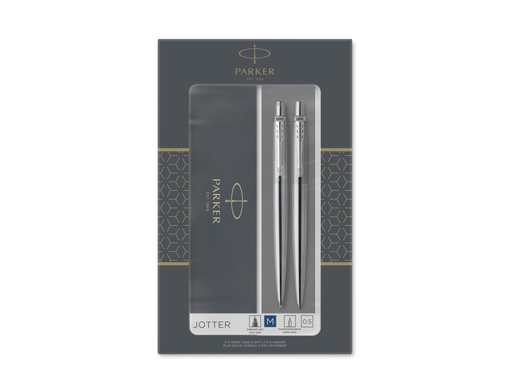 Набор Parker Jotter Core Stainless Steel CT ручка шариковая, карандаш механический с логотипом Parker | Print Logo