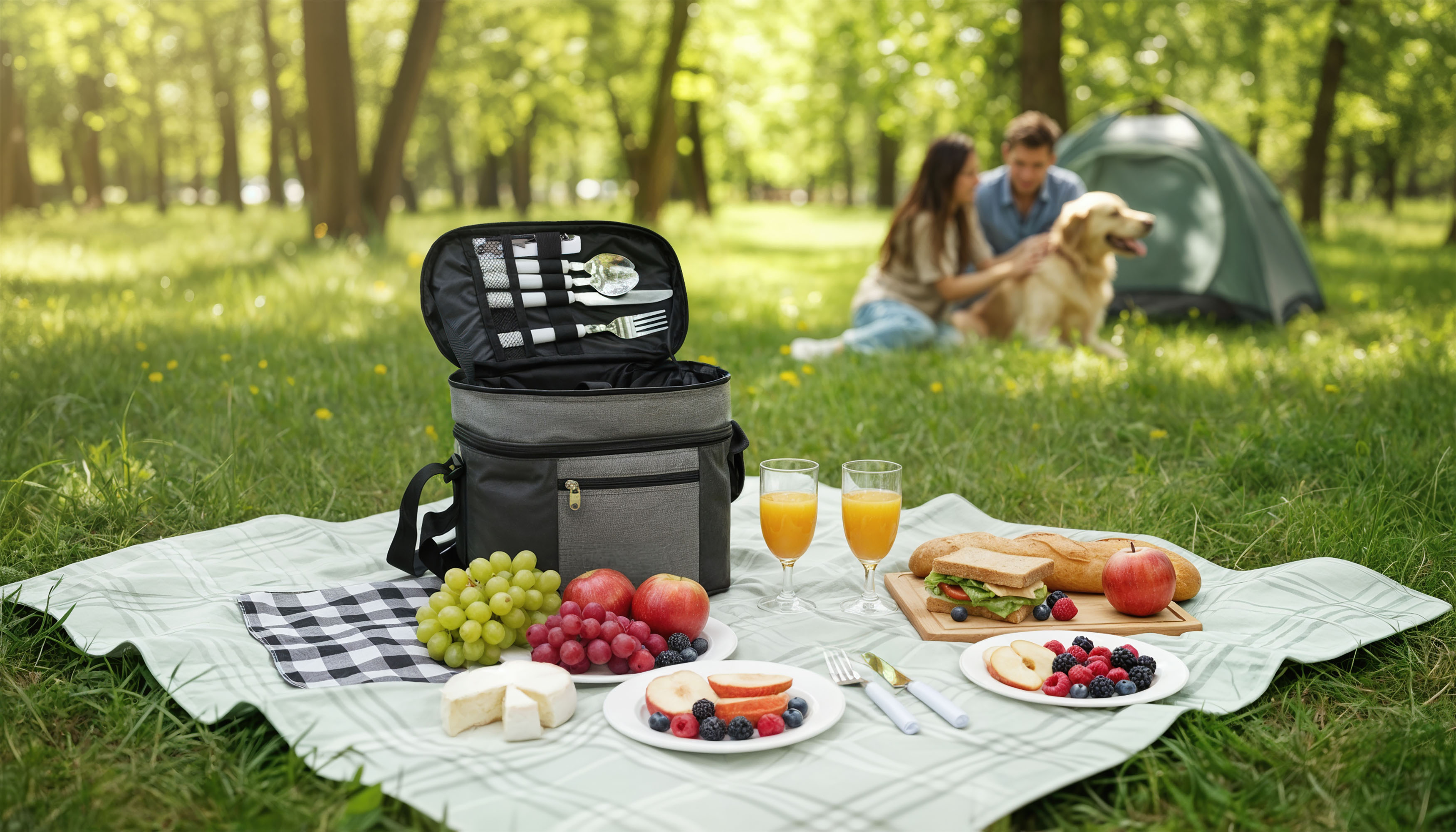 Набор для пикника "Шотландия" на 2 персоны с холодильным отделением, серый с черным