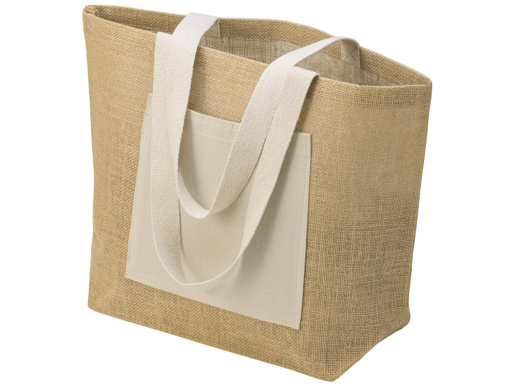 Сумка Jute джутовая с широким дном и карманом с логотипом  | Print Logo
