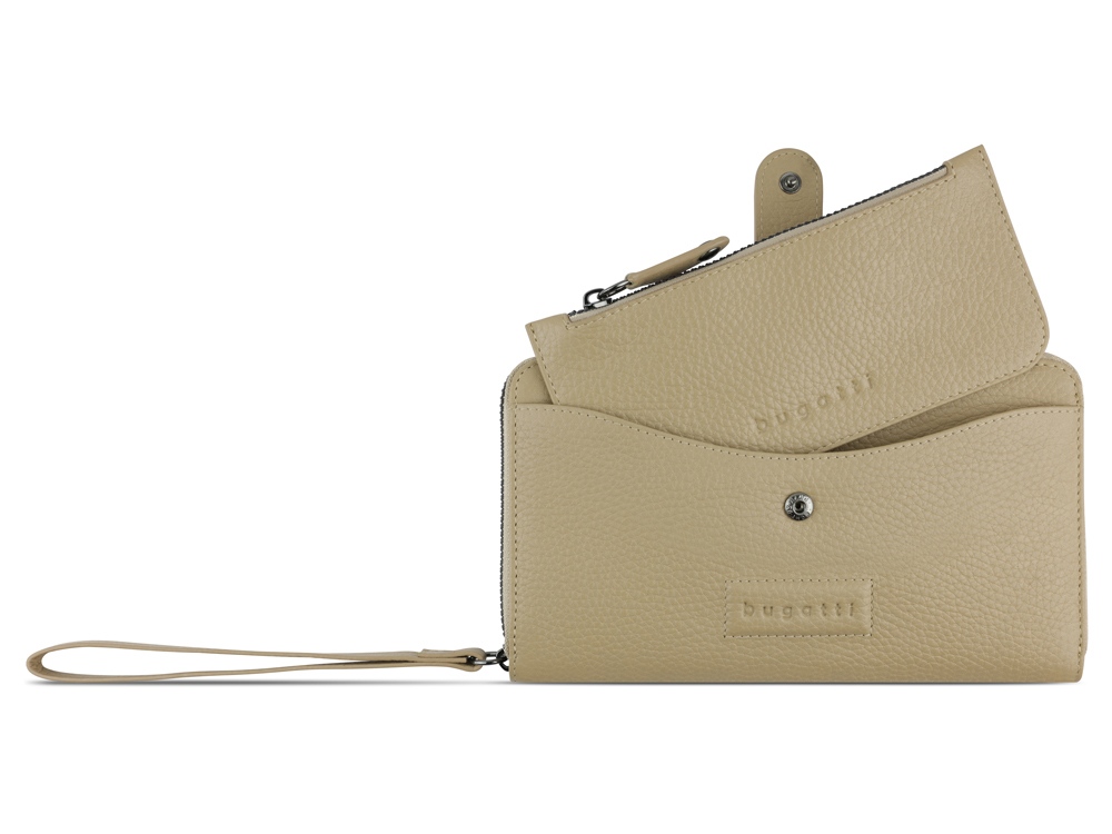 Кошелёк женский BUGATTI ЭЛЬЗА | ELSA с ключницей, с защитой данных RFID, песочного цвета, воловья кожа/полиэстер, 18,7х3х10,7 см