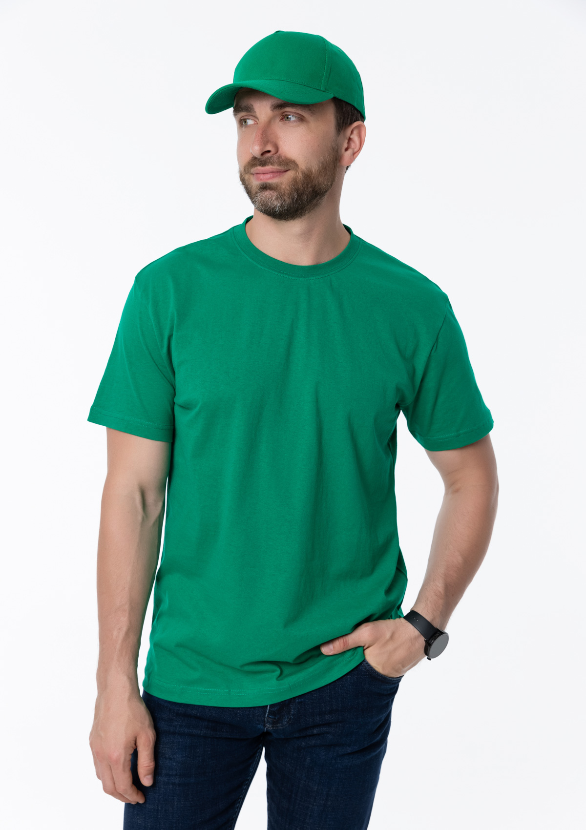 Бейсболка STAN 5 клиньев хлопок 150, 10L, Зелёный,  (30/1)  (56-58/ONE SIZE)