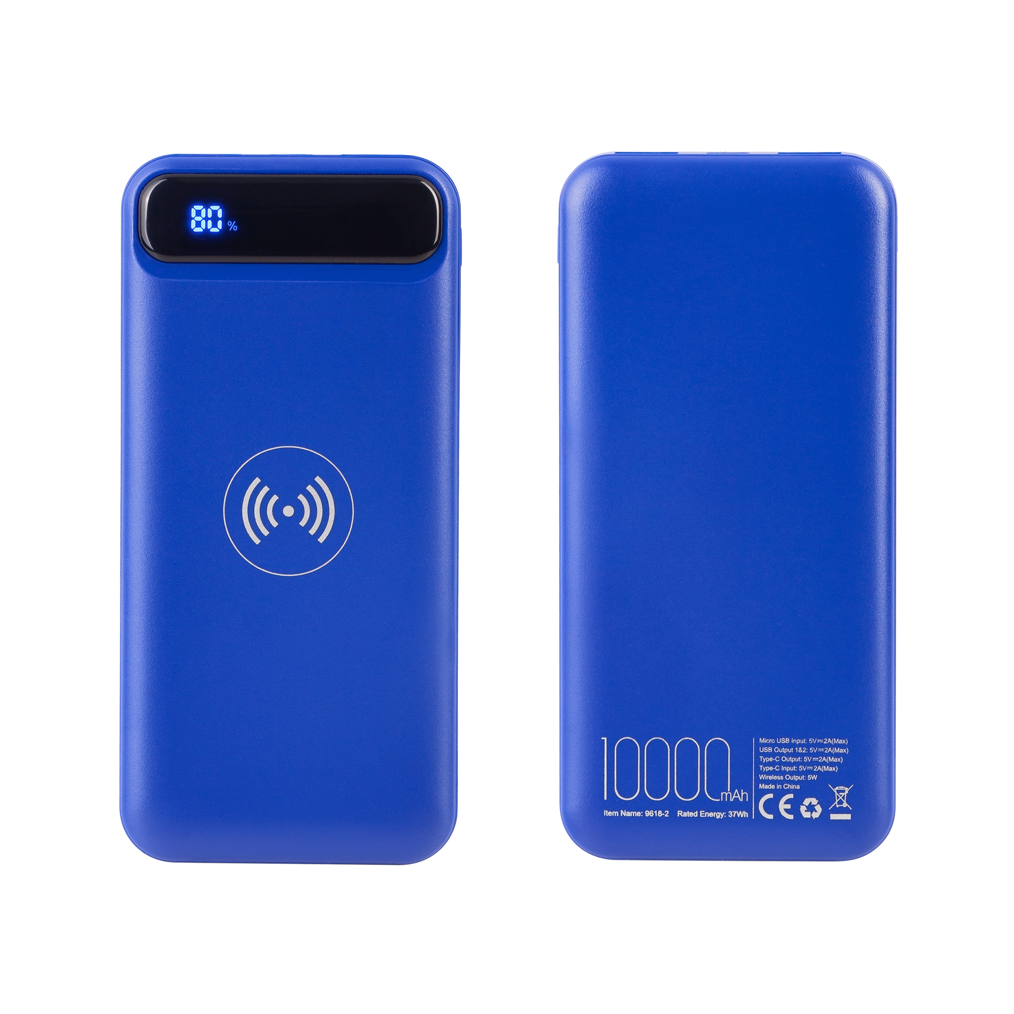 Беспроводное зарядное устройство "Quantum", 10000 mAh с цифровым индикатором заряда, синий