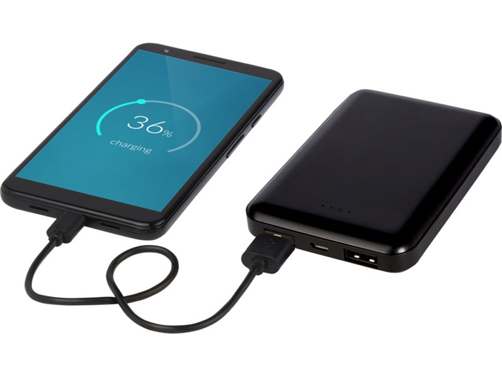 Gleam Ультратонкое портативное зарядное устройство с подсветкой емкостью 5000 мАч, черный