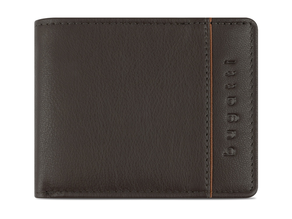 Портмоне BUGATTI Banda, с защитой данных RFID, коричневое, кожа/полиэстер, 10,5х2х8,3 см