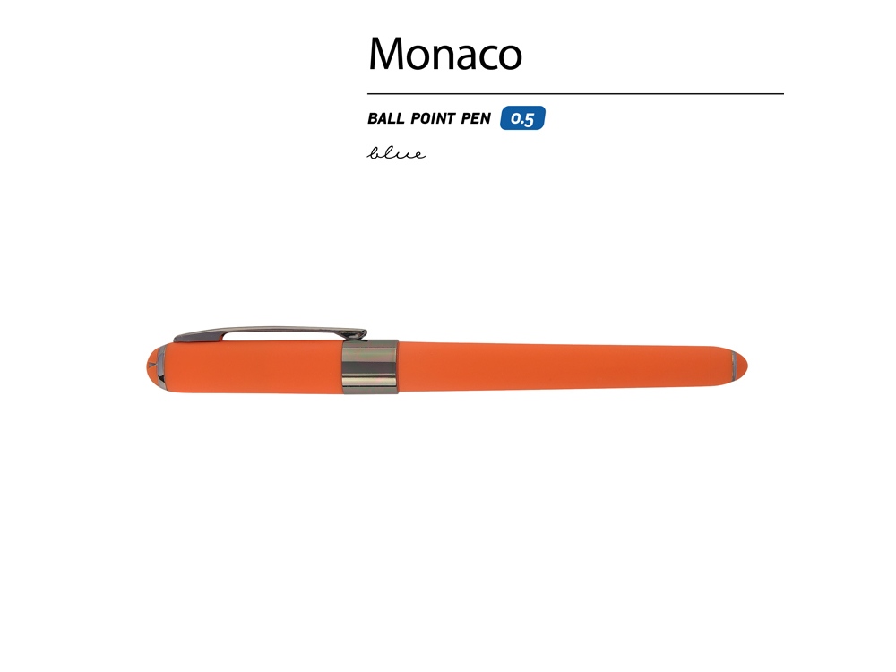 Ручка пластиковая шариковая Monaco, 0,5мм, синие чернила, оранжевый/вороненая сталь