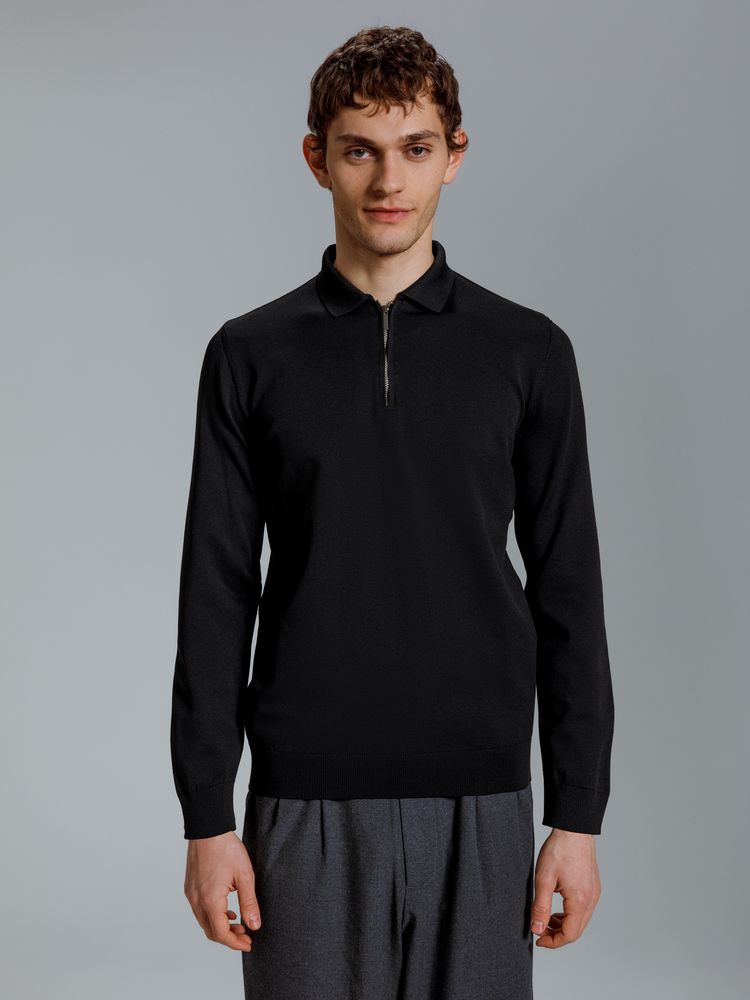 Рубашка поло мужская с длинным рукавом Terrazzo, черная, размер 2XL/3XL