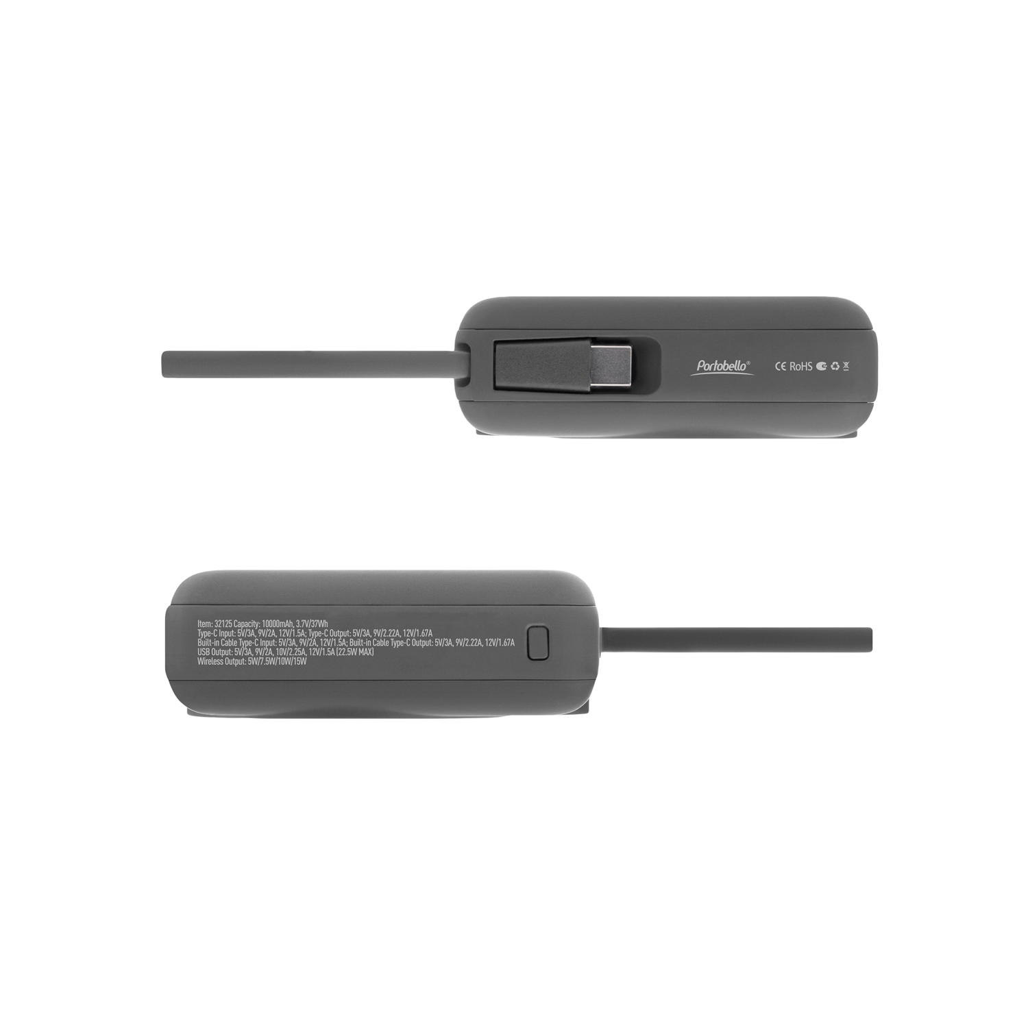 Внешний аккумулятор с подсветкой Ritter PD 10000mAh с функцией беспроводной зарядки 15W, серый