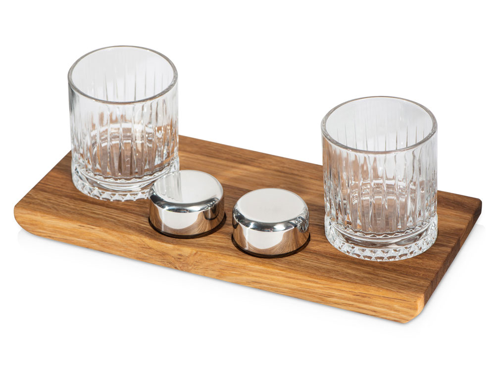 Набор для виски и коктейлей на подставке из дуба Savour с логотипом Master of Wine | Print Logo