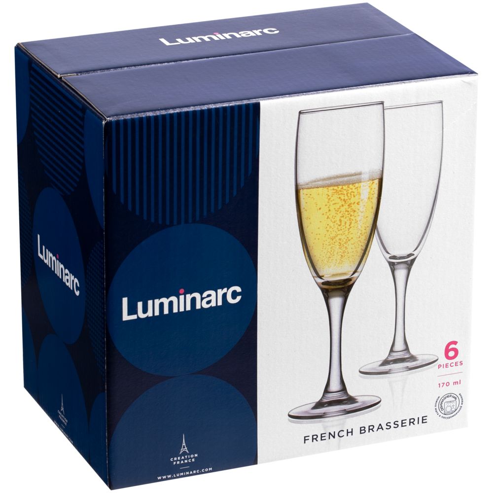 Набор из 6 бокалов для шампанского «Французский ресторанчик» — пример нанесения логотипа (Luminarc) | Print Logo