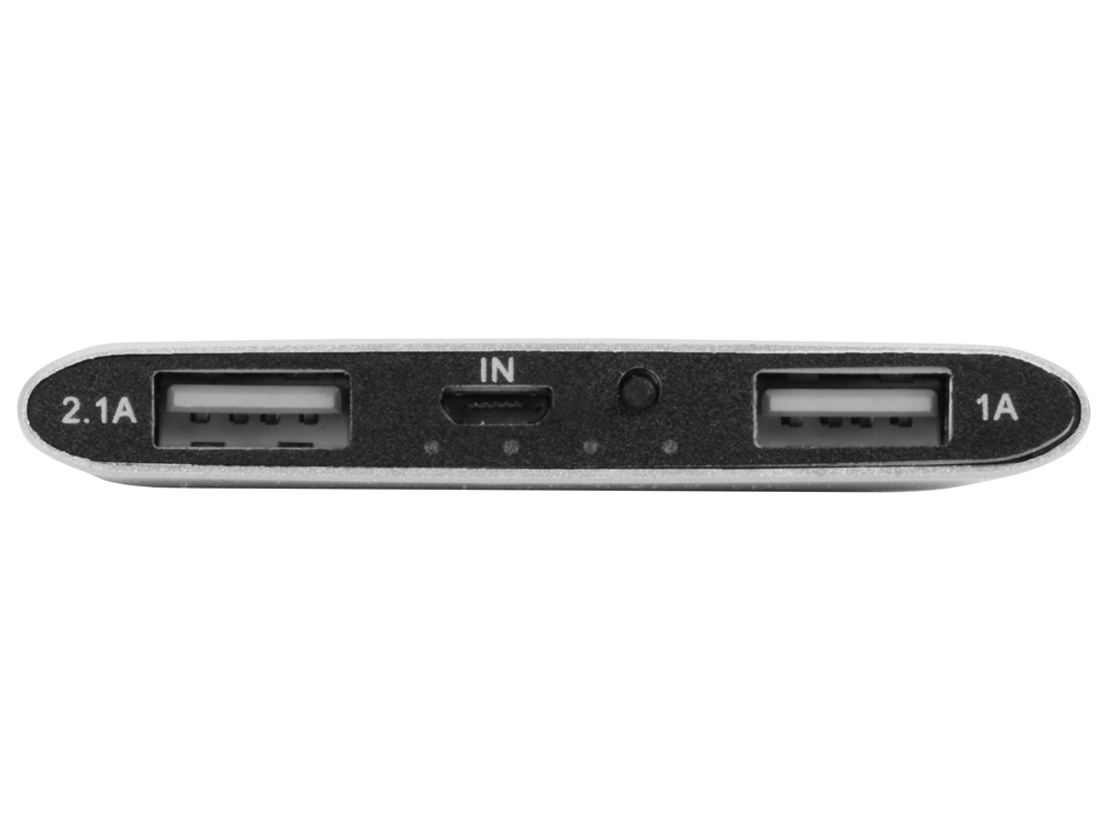 Портативное зарядное устройство Мун с 2-мя USB-портами, 4400 mAh, серебристый