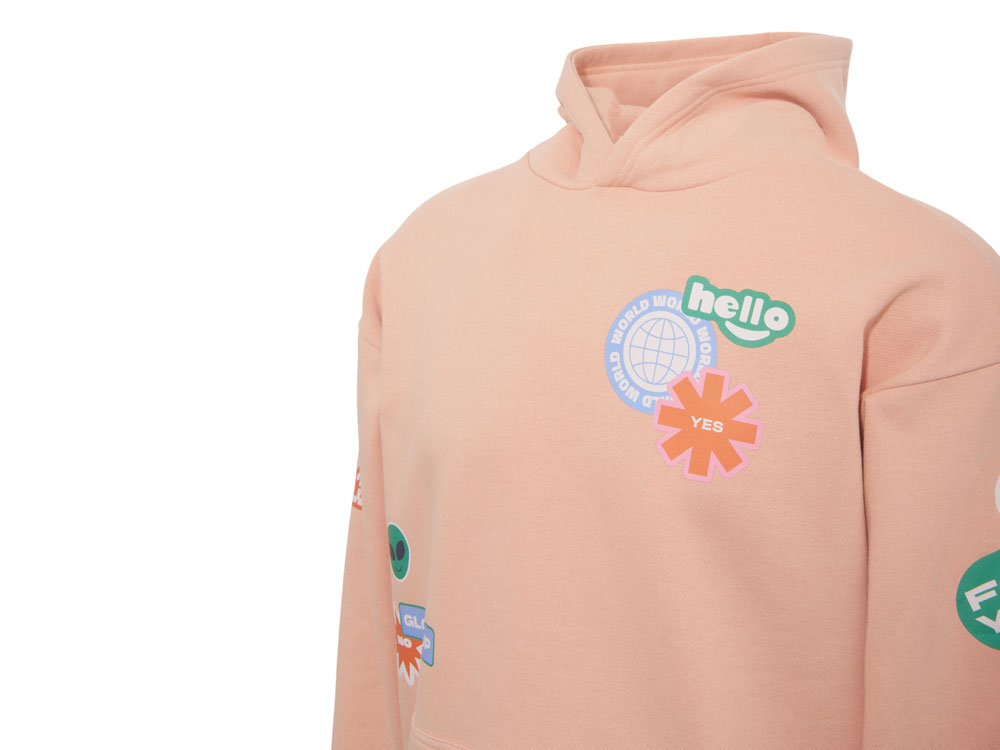 Толстовка с капюшоном оверсайз Berlin унисекс, лососевый, ДТФ, бренд тайп и лейбл