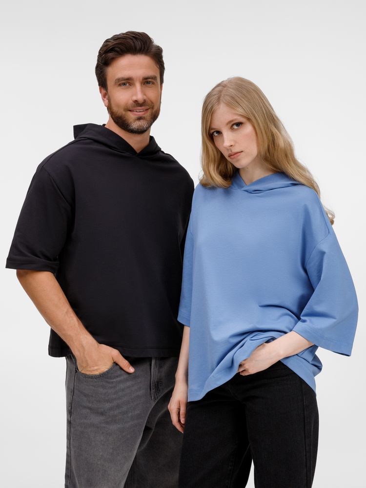 Футболка оверсайз унисекс с капюшоном Neofit, синяя, размер XL/XXL