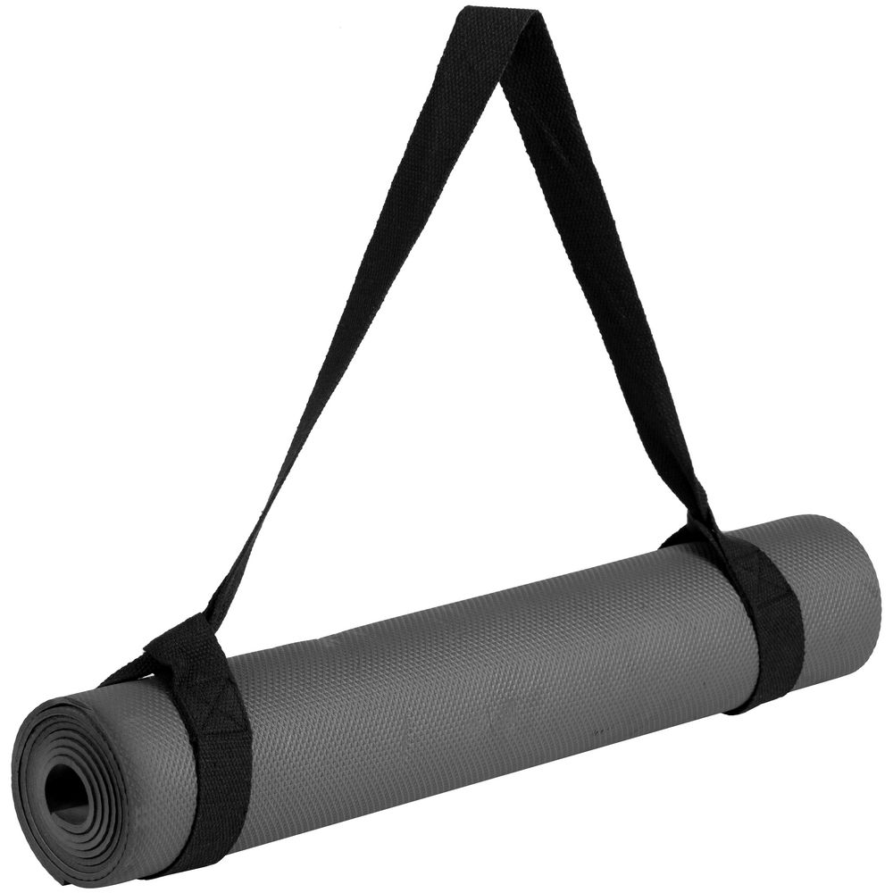 Коврик для йоги и фитнеса с лентой Anga, графит с логотипом  | Print Logo