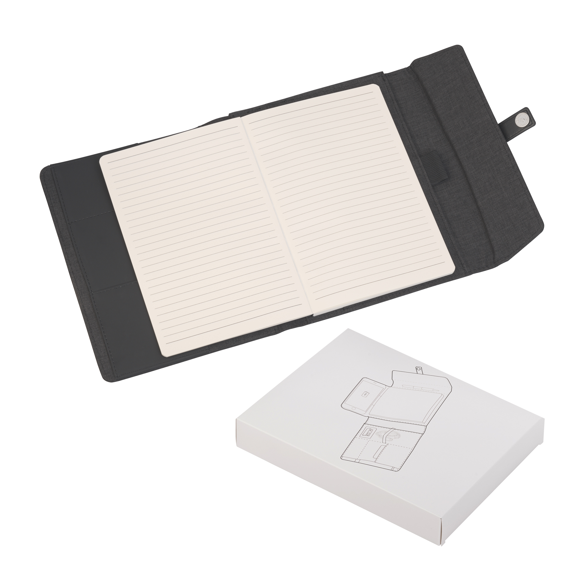 Папка А5 с беспроводным зарядным устройством 4000 mAh и блокнотом softtouch фото на сайте Print Logo.