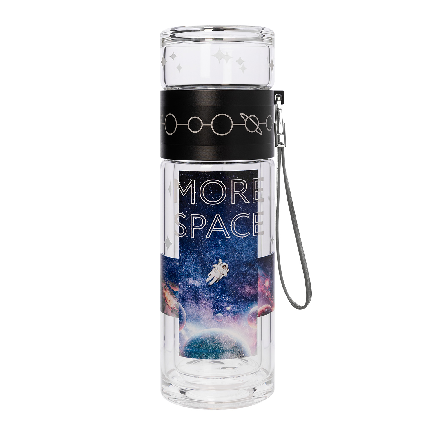 Бутылка стеклянная с двойными стенками Terso, черная SPACE — пример нанесения логотипа (Маркетинговая поддержка) | Print Logo