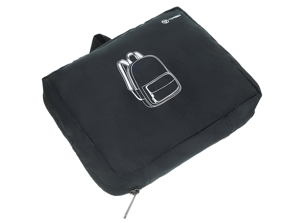 Рюкзак складной TORBER, черный, полиэстер, 49x33x12 см