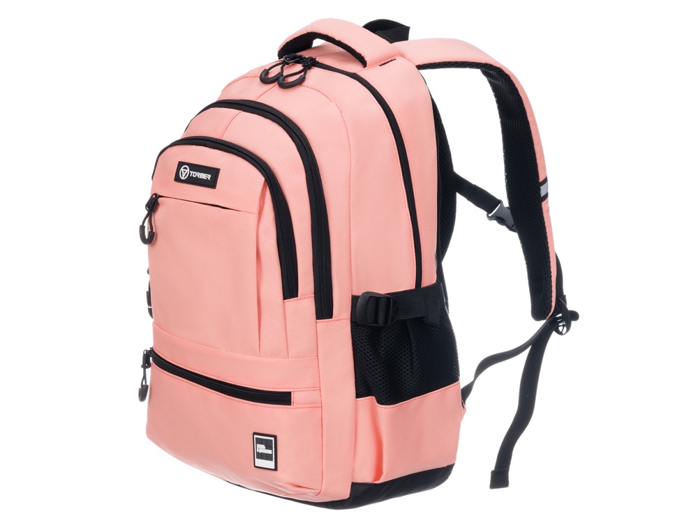 Рюкзак TORBER КЛАСС, персиковый, 46 х 32 х 13 см + Мешок для сменной обуви в подарок!