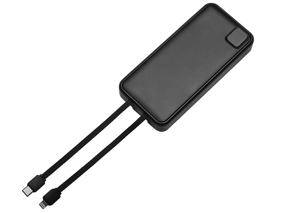 Внешний аккумулятор со встроенными кабелями Фрэйм Про, быстрая зарядка, 20000мач, черный