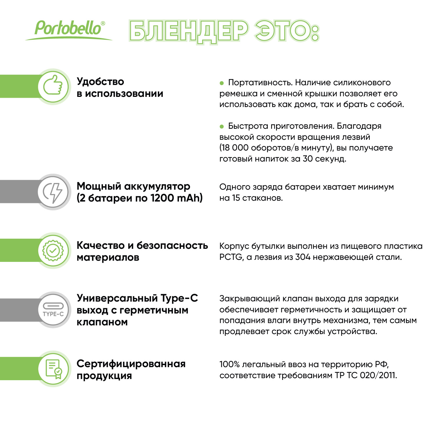 Блендер портативный Фрутта (Frutta), белый