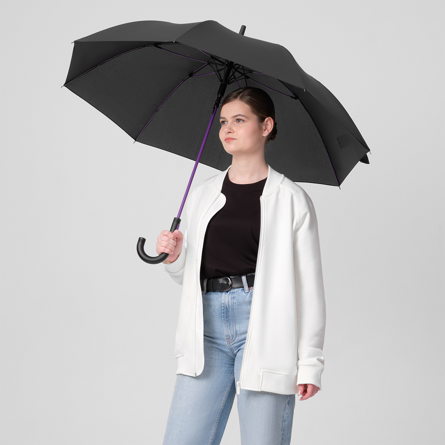 Зонт-трость Квантум (Quantum), черный/оранжевый фото на сайте Print Logo.