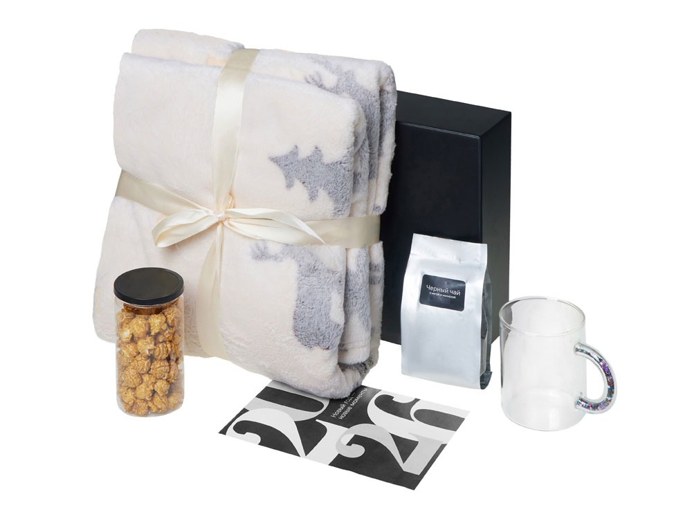 подарочный набор с пледом, кружкой и чаем