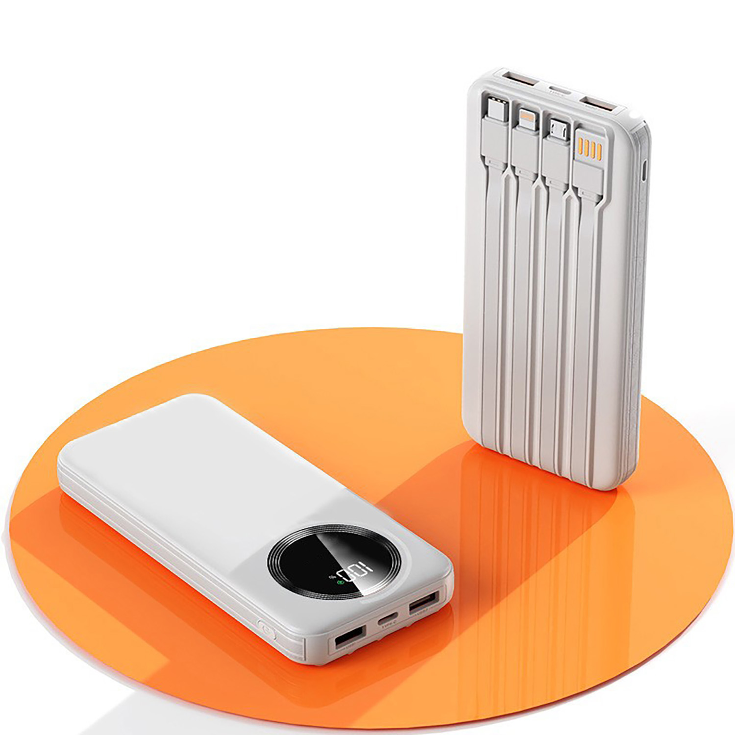 Зарядное устройство "Phantom" 10000 mAh с 4мя встроенными кабелями и цифровым индикатором заряда фото на сайте Print Logo.