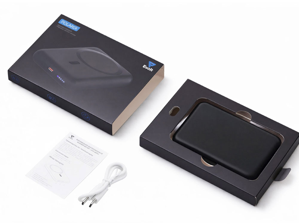 Магнитный внешний беспроводной аккумулятор Polarix, QC/PD, 10000 мАч, черный