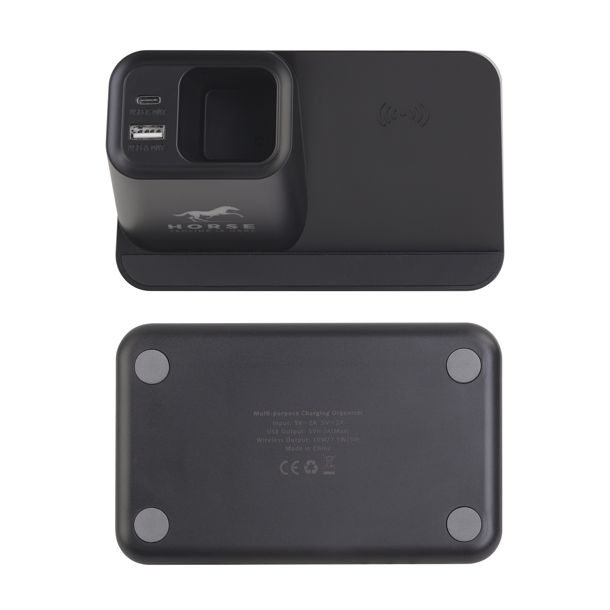 Карандашница "Black Star" с беспроводным (10W) зарядным устройством, вентилятором и лампой, с подсветкой логотипа фото на сайте Print Logo.