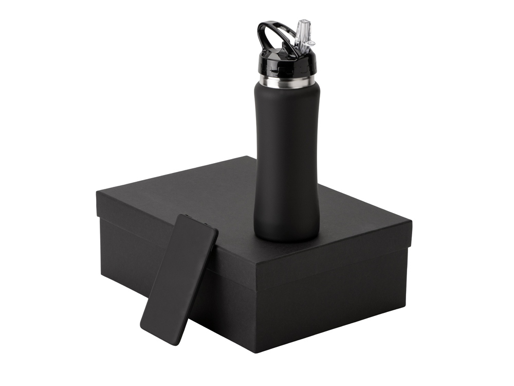 Подарочный набор с бутылкой для воды и повербанком С1, 5000 mAh, черный