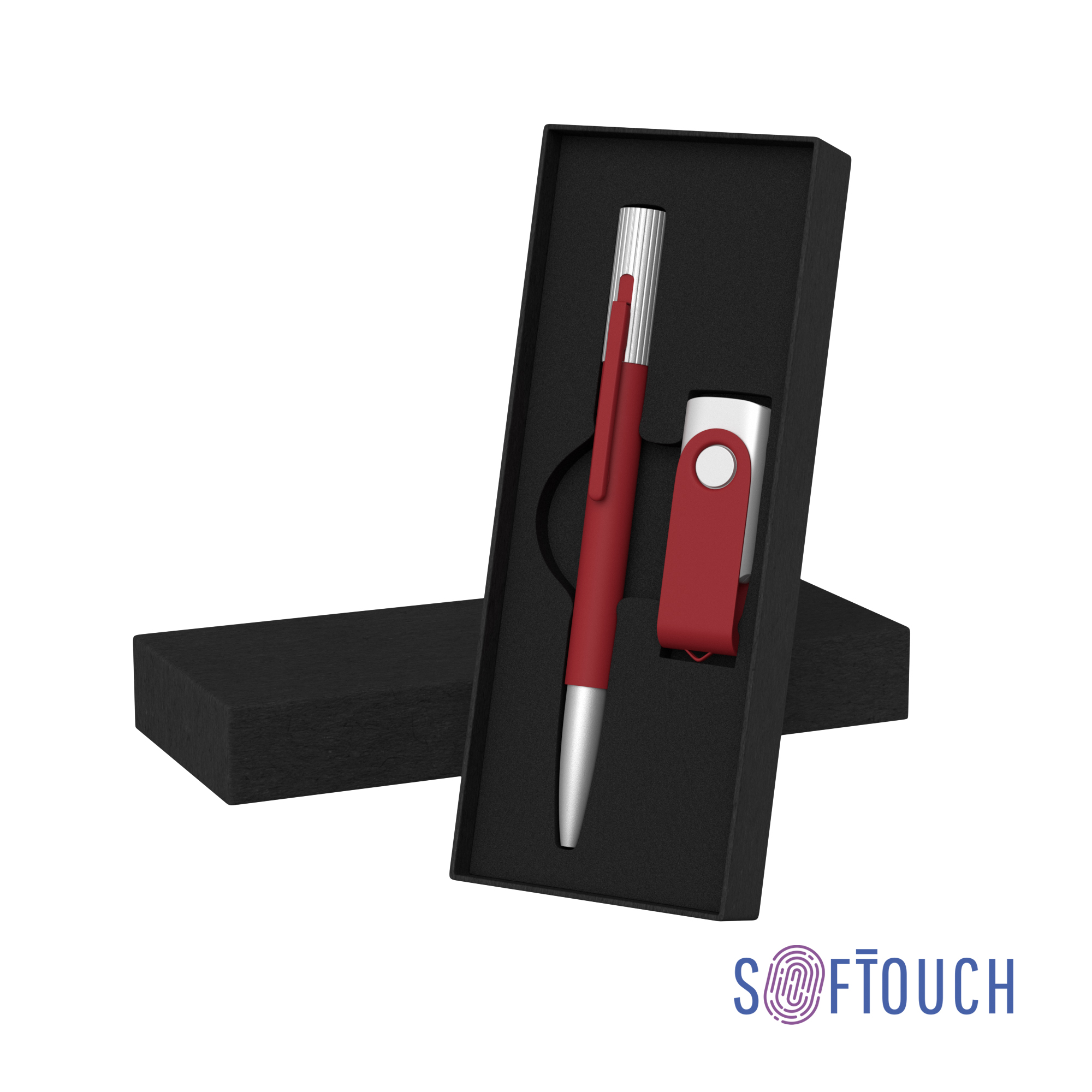 Набор ручка "Clas" + флеш-карта "Vostok" 16 Гб в футляре, оранжевый, покрытие soft touch фото на сайте Print Logo.