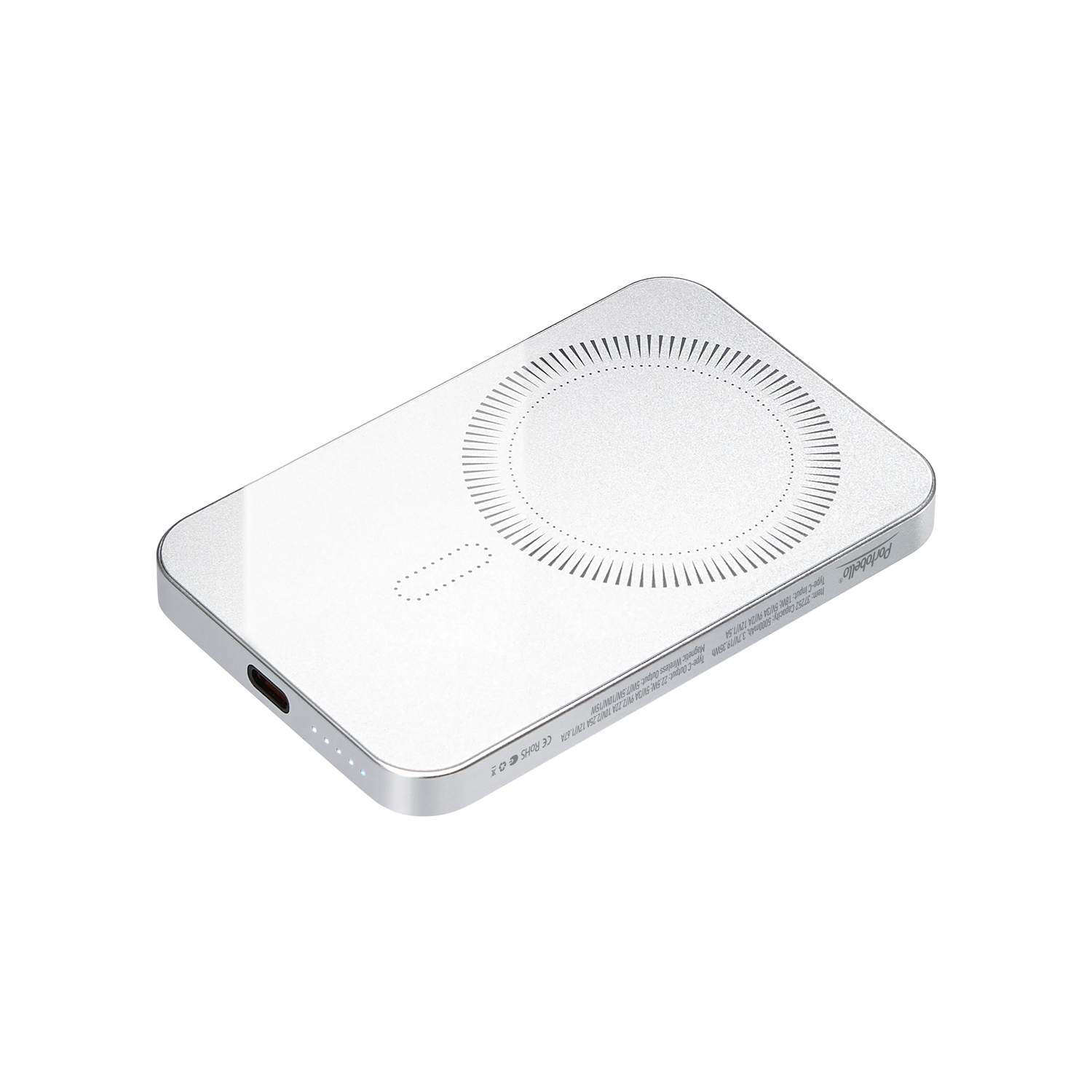 Внешний аккумулятор Артекс PD (Artex PD) 5000mAh с функцией беспроводной зарядки 15W, титановый с логотипом Portobello Внешние Аккумуляторы | Print Logo