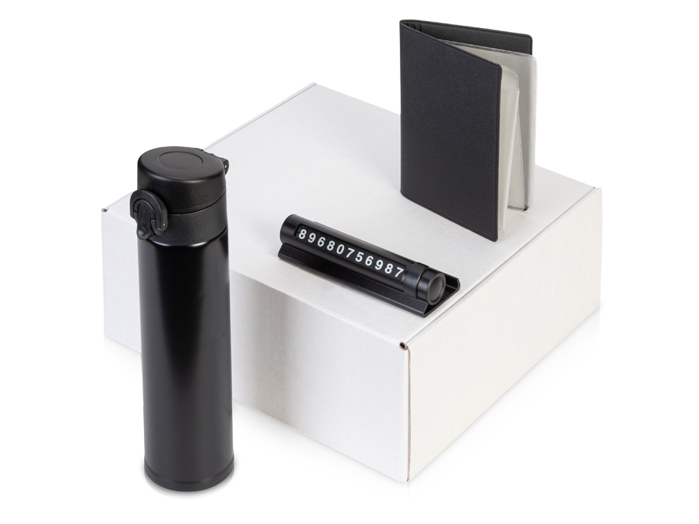 Подарочный набор Premier с термокружкой, парковочной визиткой и обложкой для документов с логотипом  | Print Logo