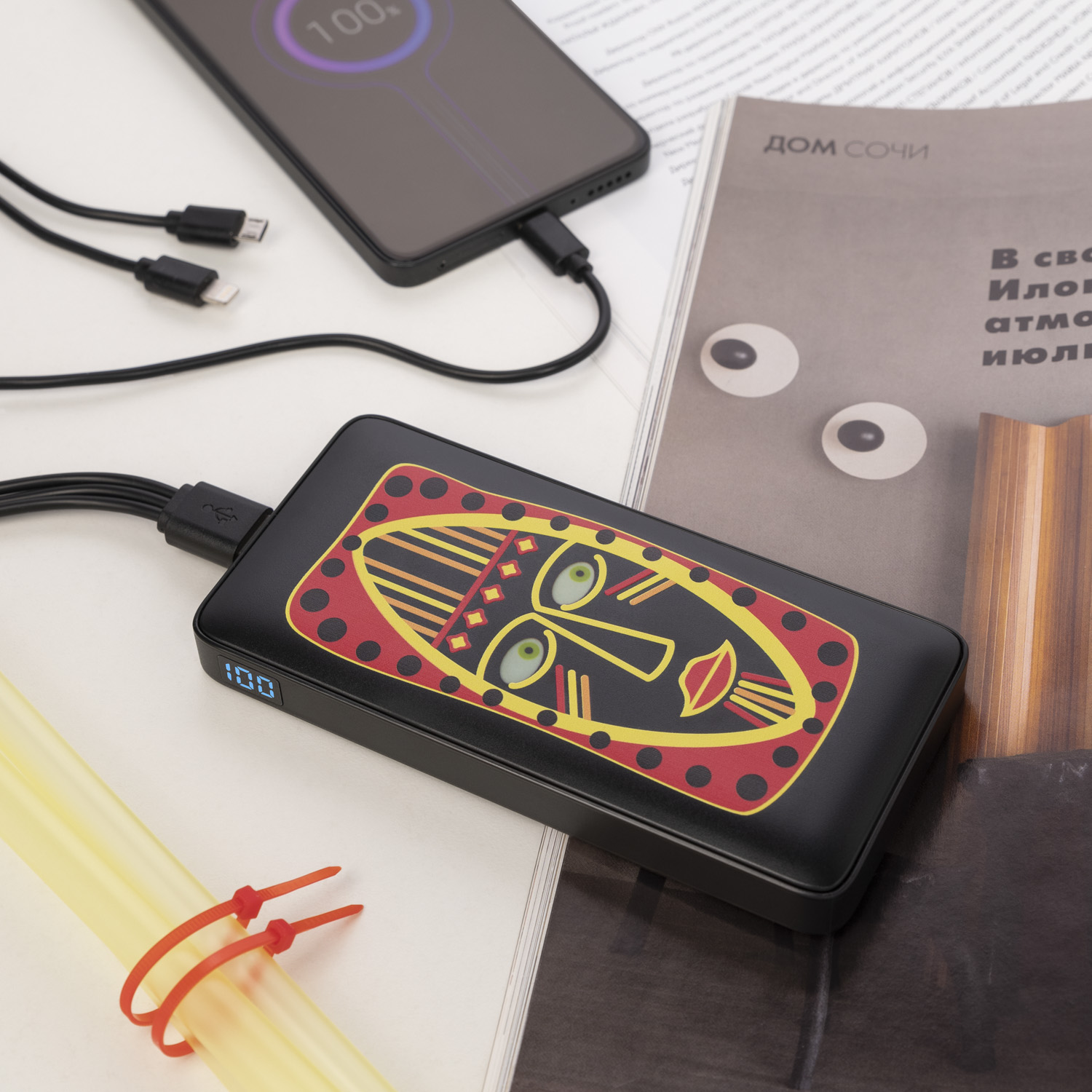 Внешний аккумулятор с цветной подсветкой Анкор Макс Плюс PD (Ancor PD Max Plus) 10000 mAh, черный