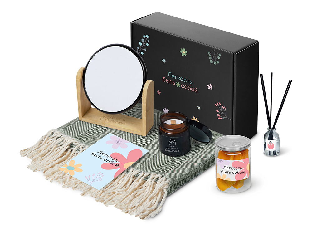 Подарочный набор Re:f. Shelter  с пледом, зеркалом, свечой и диффузором с логотипом  | Print Logo