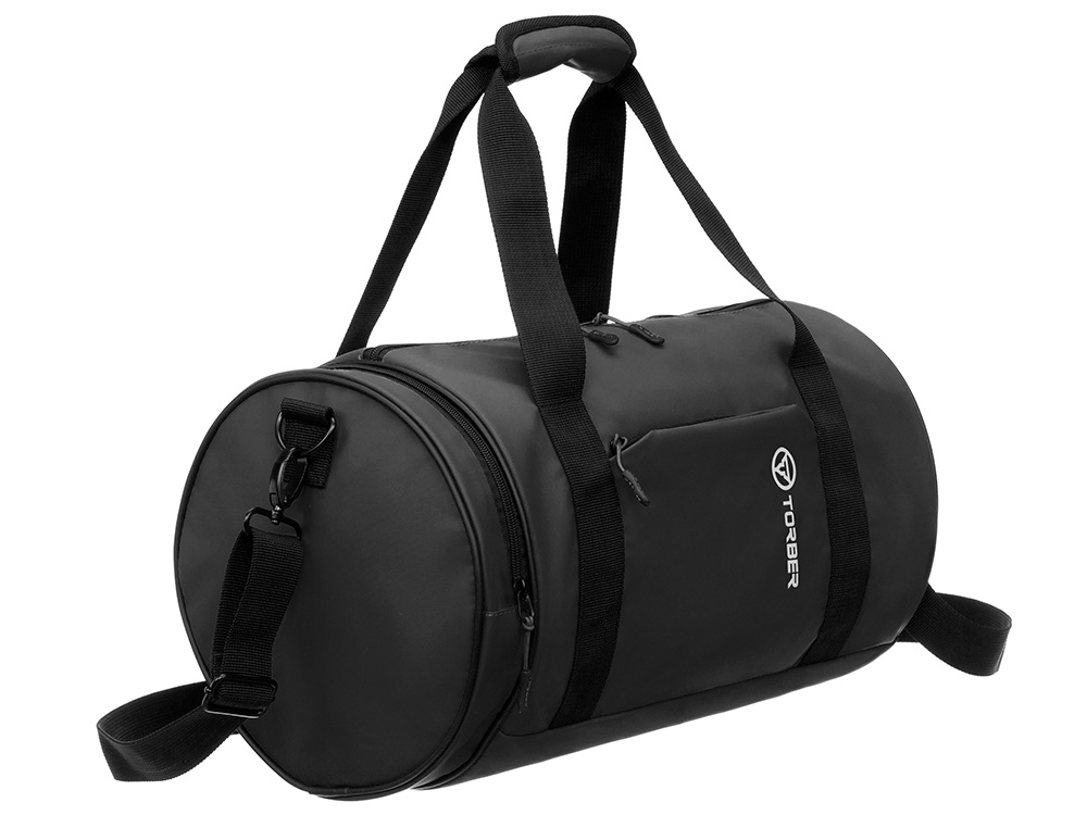 Сумка спортивная TORBER Mobi, чёрный, полиэстер 900D с PU покрытием, 45 х 25 х 25 см