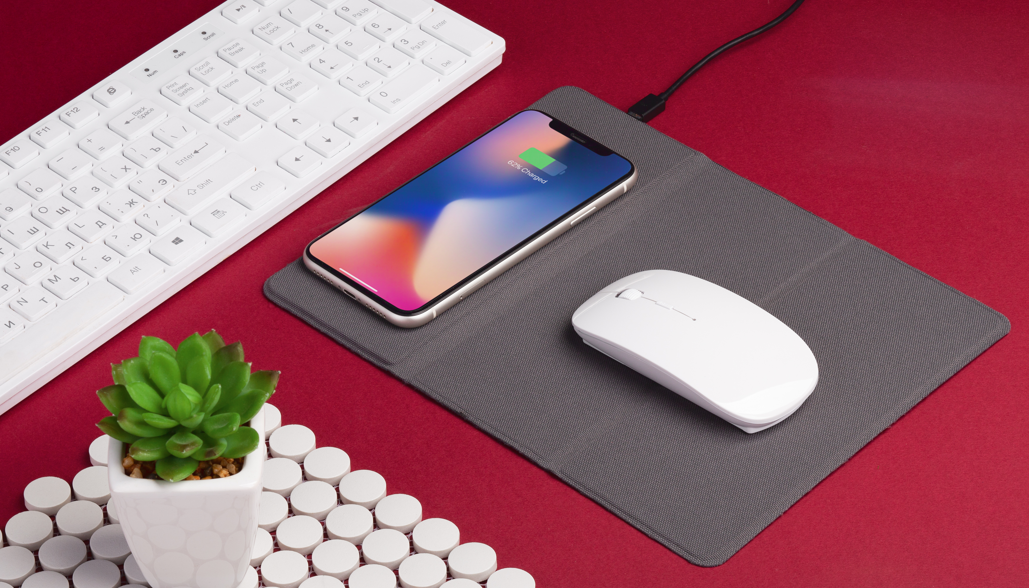 Коврик-трансформер "Cool Gray" с беспроводным зарядным устройством, переработанный пластик (RPET), серый