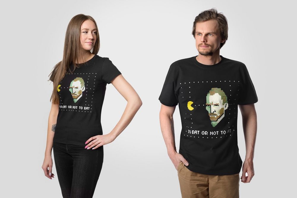 Футболка мужская «Ван-Пакман» — пример нанесения логотипа (Принтэссенция) | Print Logo