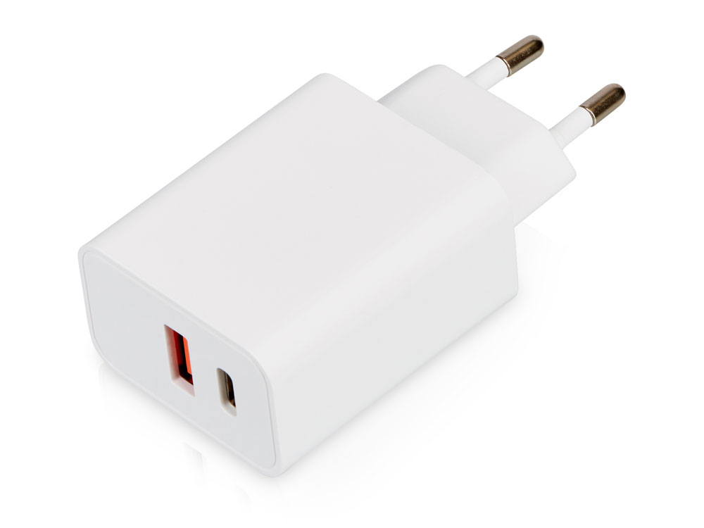 Сетевое зарядное устройство c выходами USB-A и USB-C Recharger, 10 Вт с логотипом Evolt | Print Logo