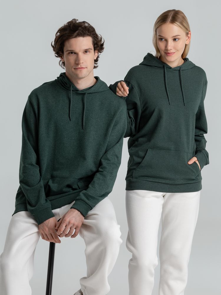 Толстовка с капюшоном унисекс Hoodie, темно-зеленый меланж, размер M