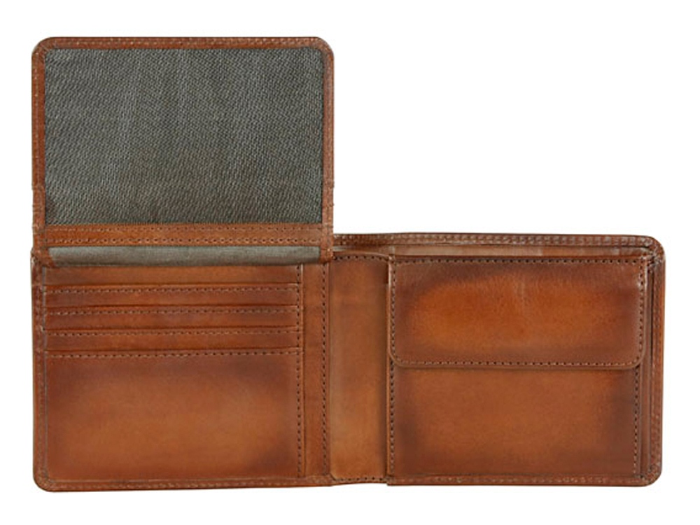 Портмоне BUGATTI ДОМ | DOMUS, с RFID защитой, коньячный цвет, натуральная воловья кожа, 12х1,5х9,2 см